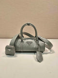 Prada 1BA389 Antique Nappa Leather Handbag Gray