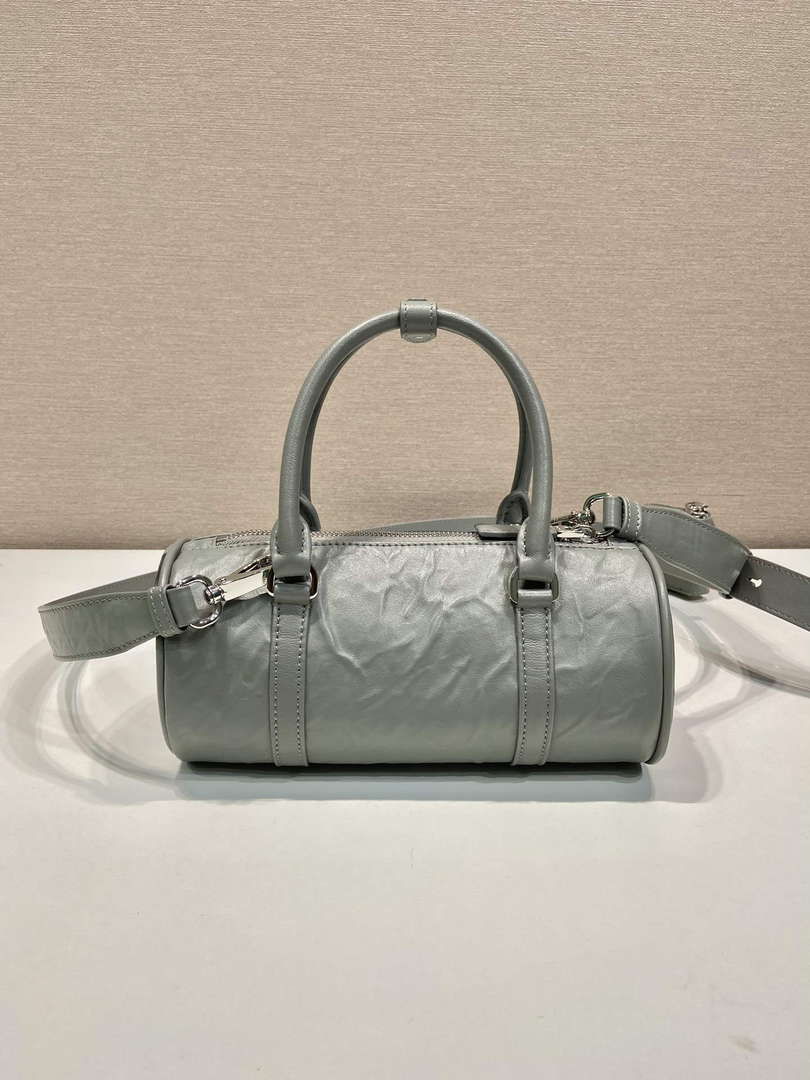 Prada 1BA389 Antique Nappa Leather Handbag Gray