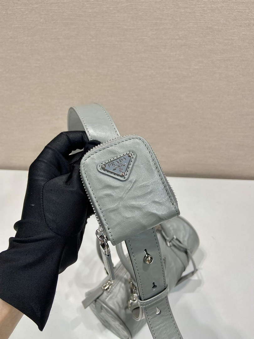 Prada 1BA389 Antique Nappa Leather Handbag Gray