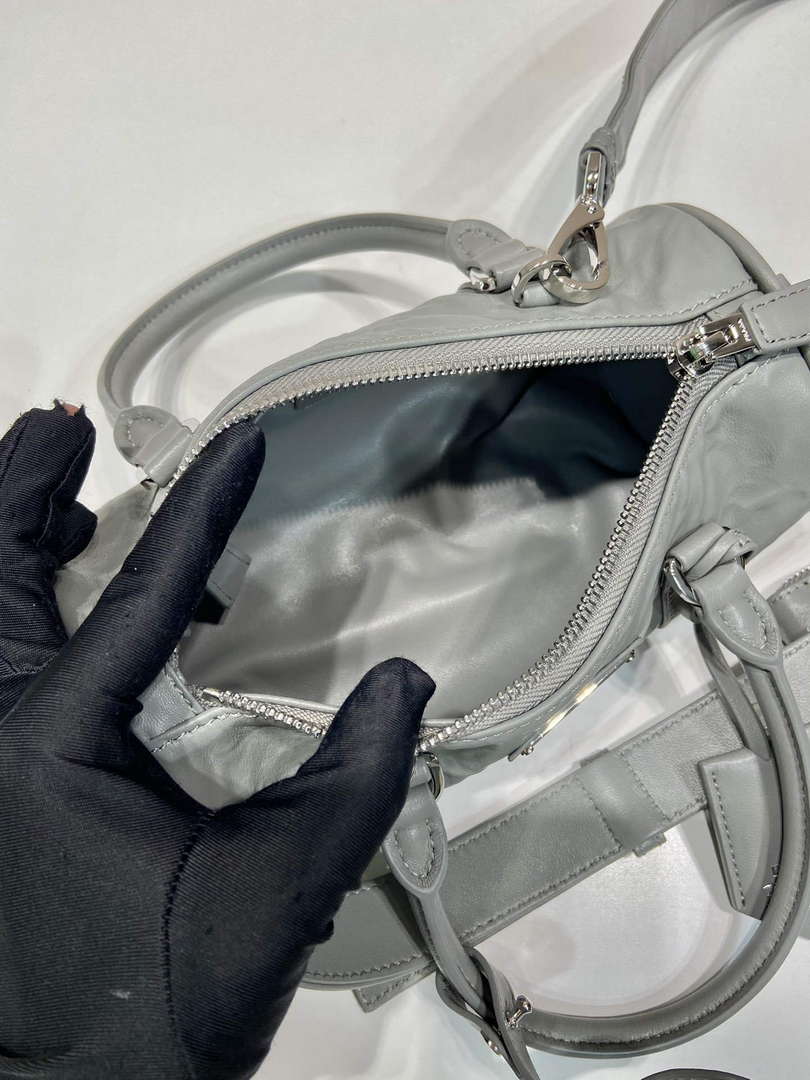 Prada 1BA389 Antique Nappa Leather Handbag Gray
