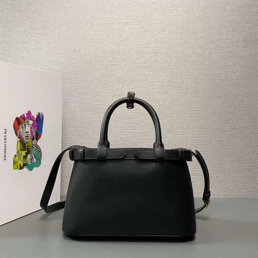 Prada 1BA418 Small Leather Handbag With Belt Black