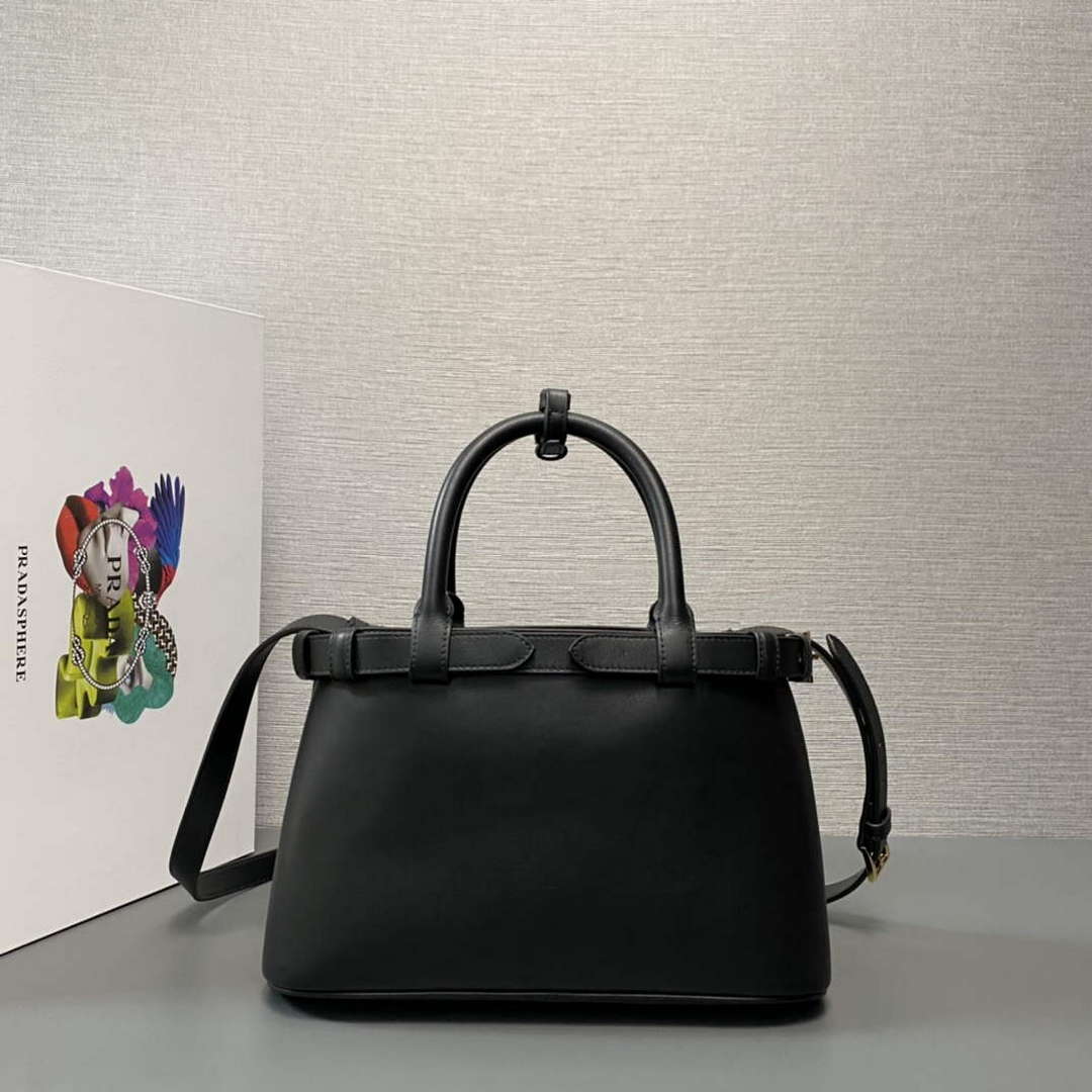 Prada 1BA418 Small Leather Handbag With Belt Black