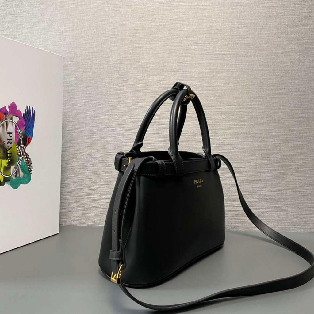 Prada 1BA418 Small Leather Handbag With Belt Black