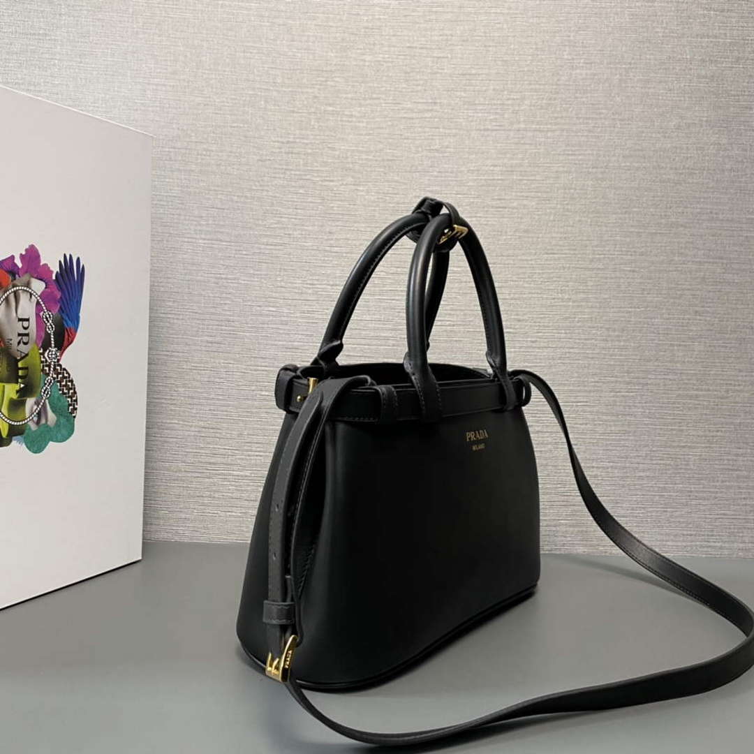 Prada 1BA418 Small Leather Handbag With Belt Black