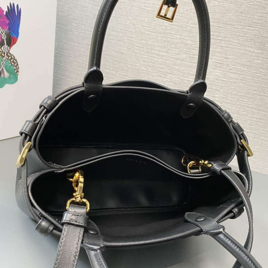 Prada 1BA418 Small Leather Handbag With Belt Black - Default Title - View 8
