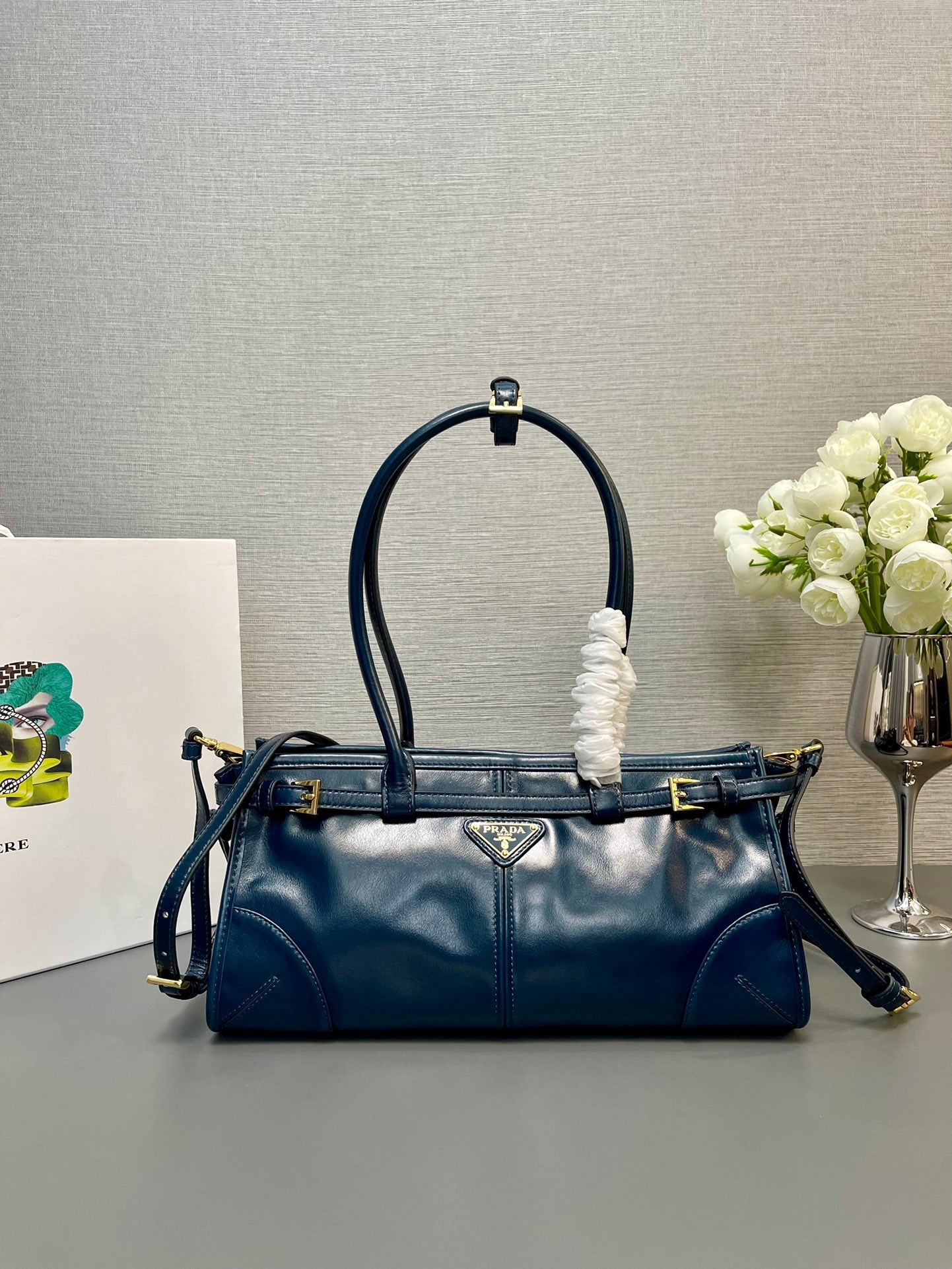 Prada 1BA426 Medium leather handbag Denim - Default Title - View 1