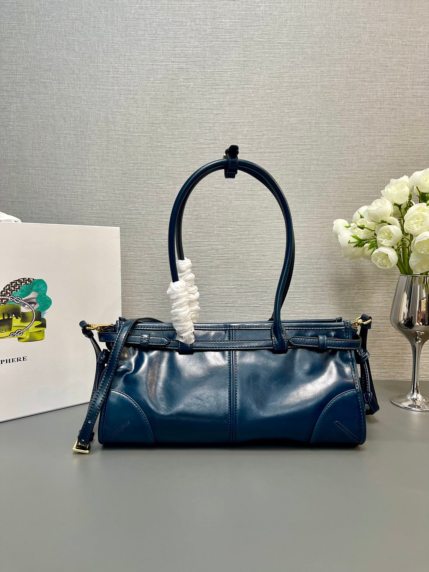 Prada 1BA426 Medium leather handbag Denim - Default Title - View 2