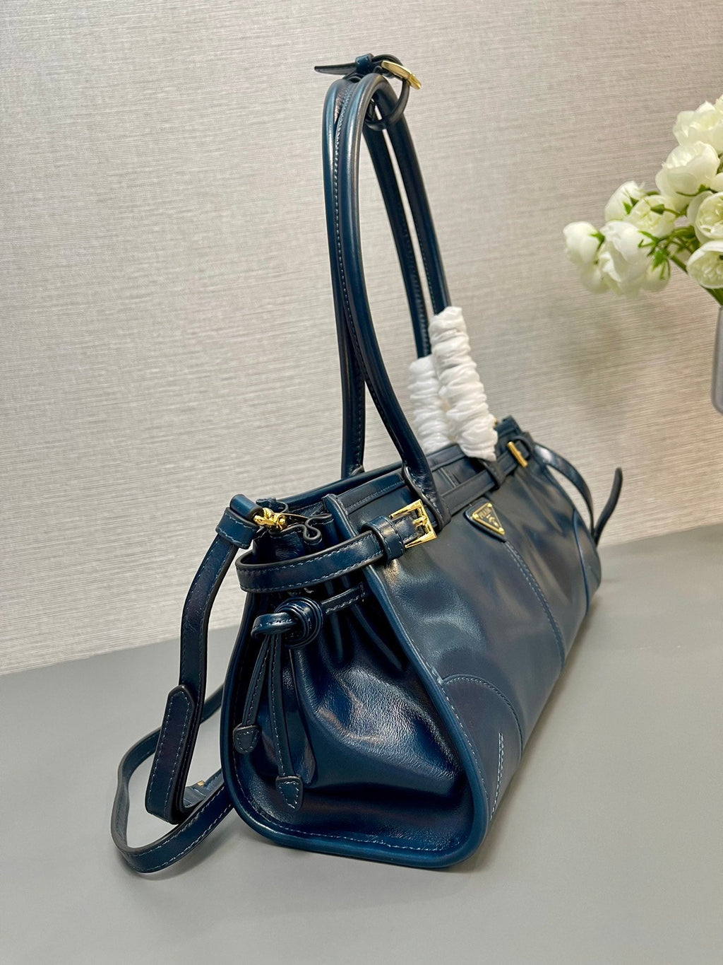 Prada 1BA426 Medium leather handbag Denim