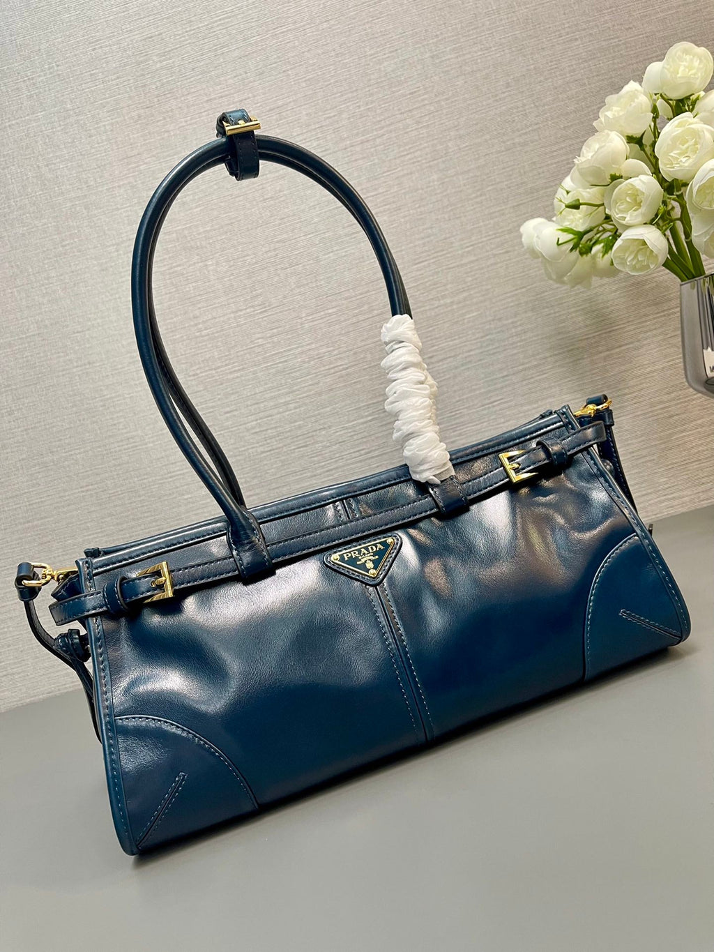 Prada 1BA426 Medium leather handbag Denim