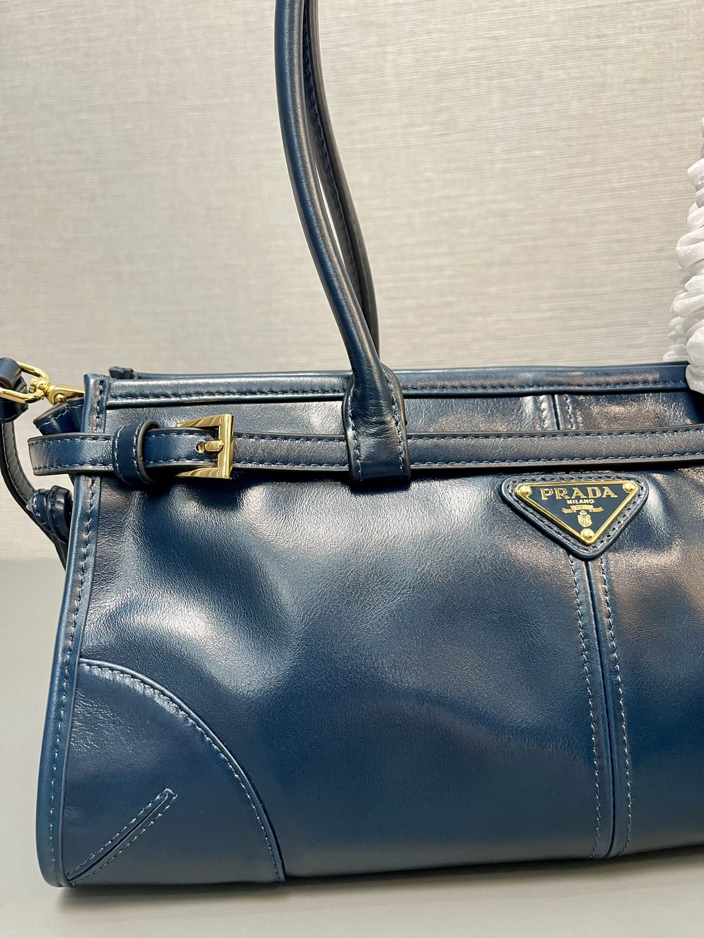 Prada 1BA426 Medium leather handbag Denim