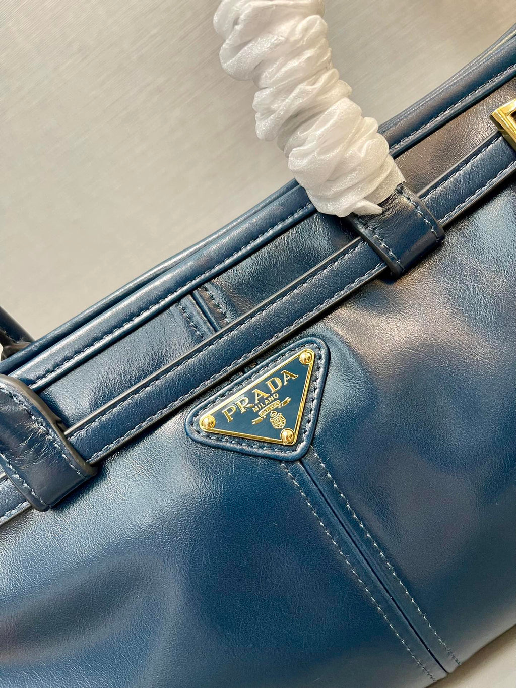 Prada 1BA426 Medium leather handbag Denim