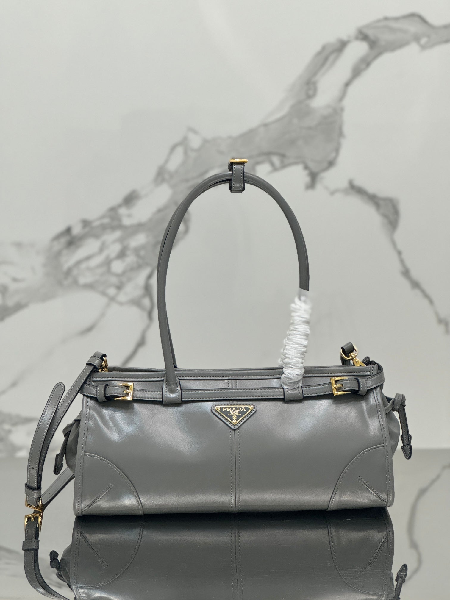 Prada 1BA426 Medium leather handbag Gray