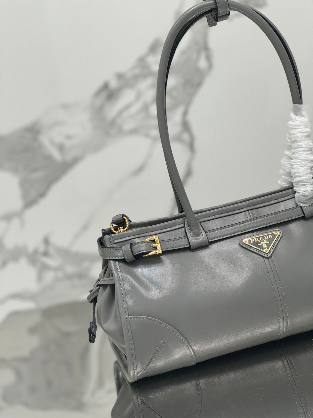 Prada 1BA426 Medium leather handbag Gray