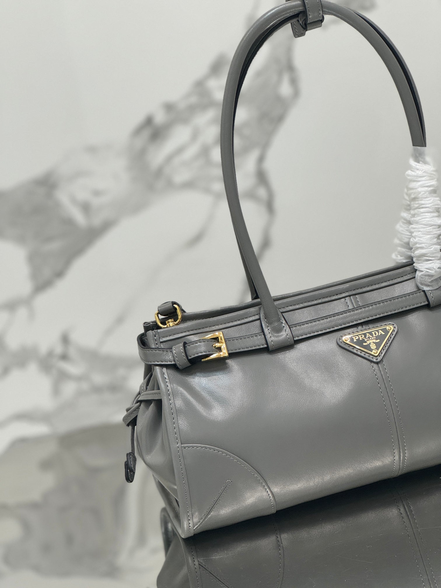 Prada 1BA426 Medium leather handbag Gray