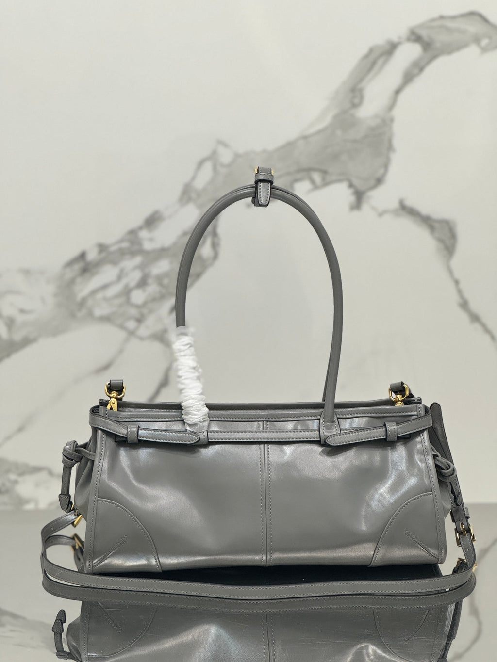 Prada 1BA426 Medium leather handbag Gray