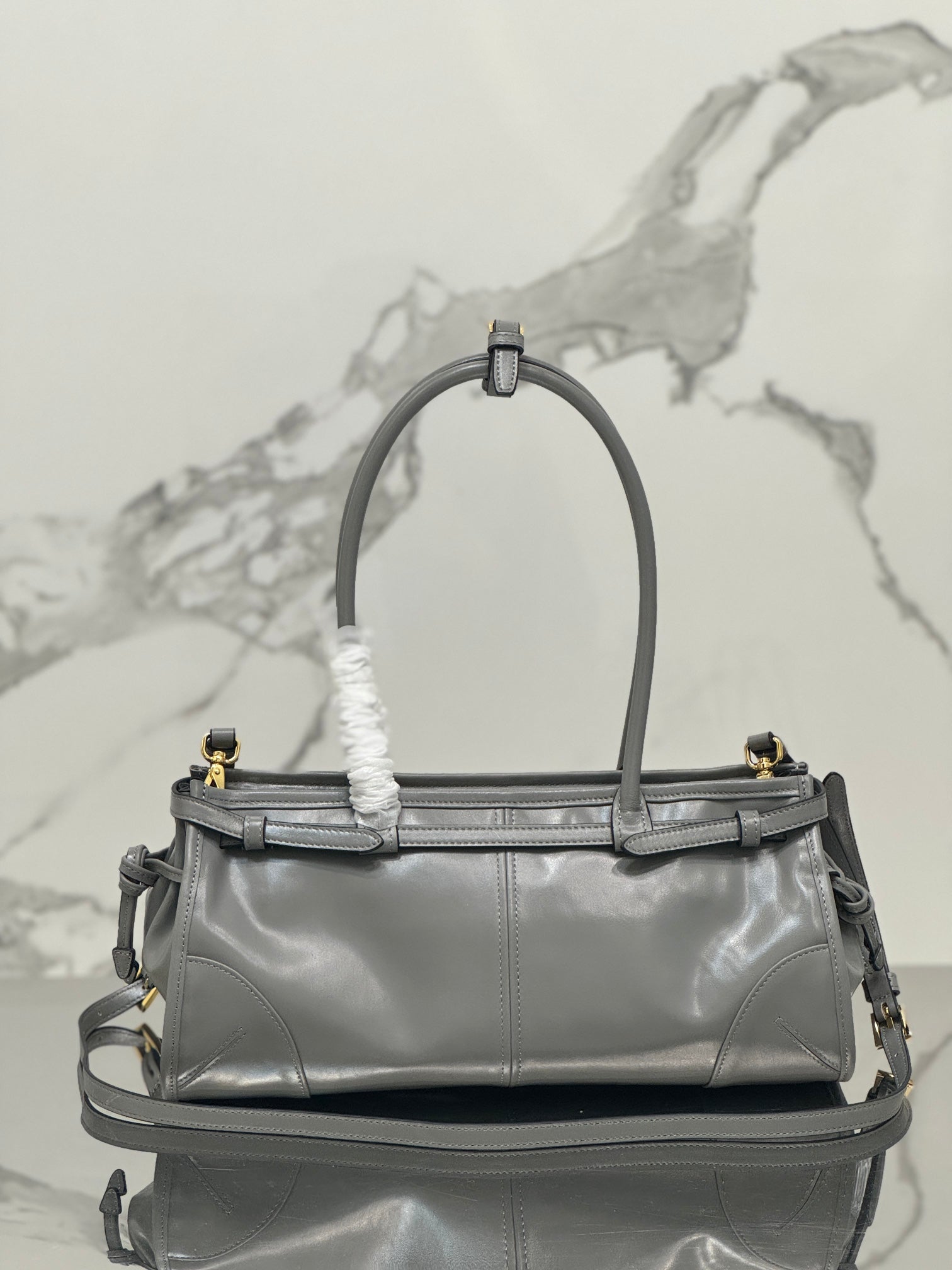 Prada 1BA426 Medium leather handbag Gray