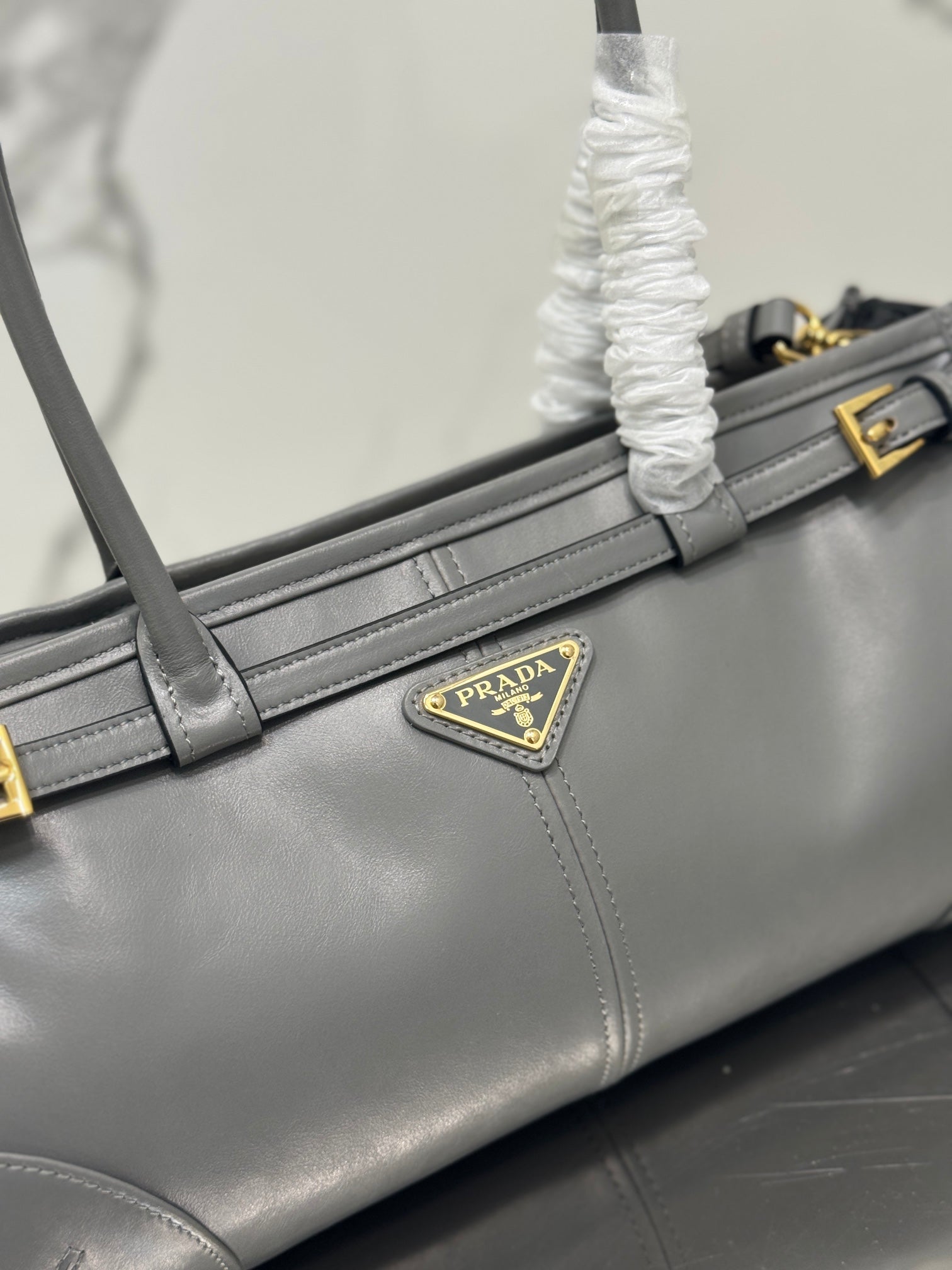 Prada 1BA426 Medium leather handbag Gray