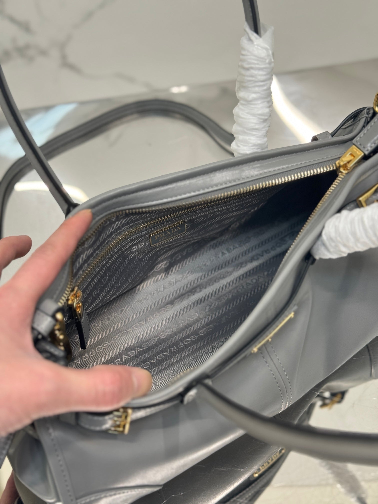 Prada 1BA426 Medium leather handbag Gray