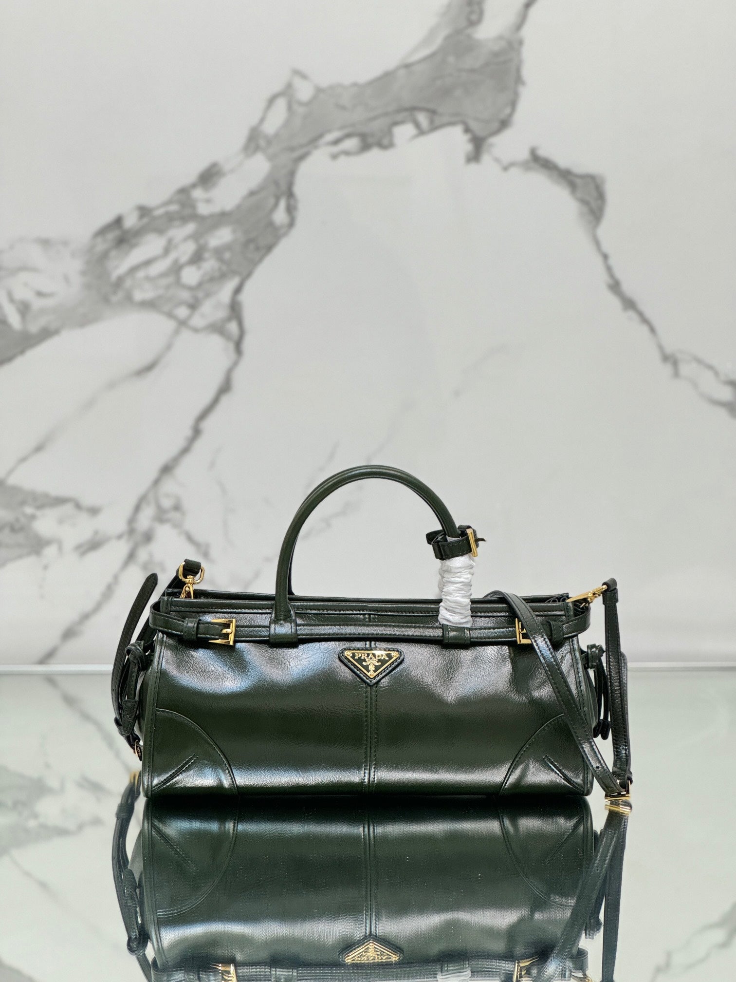 Prada 1BA426 Medium leather handbag Dark Green