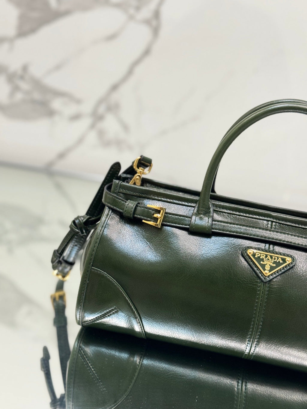 Prada 1BA426 Medium leather handbag Dark Green