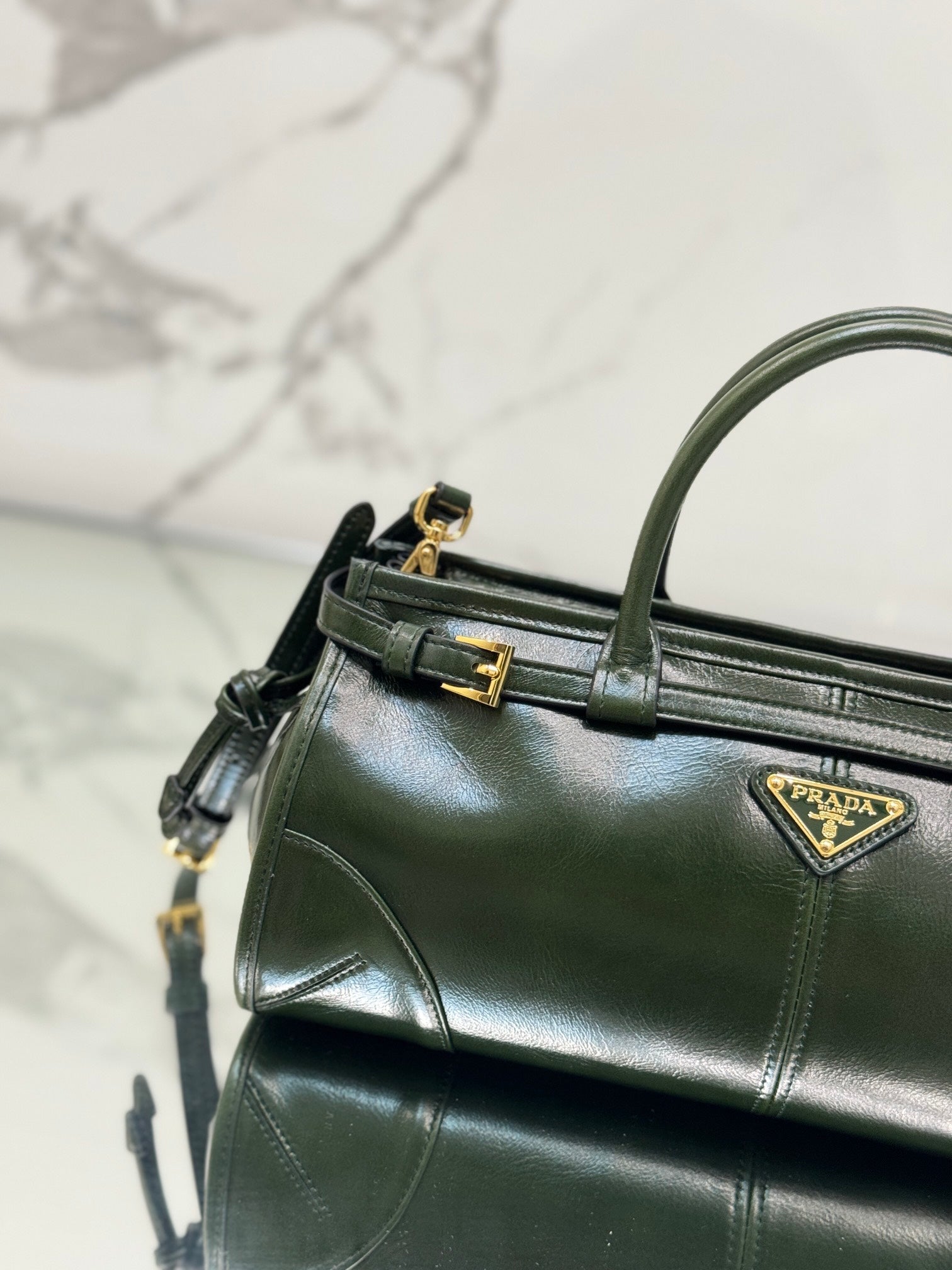 Prada 1BA426 Medium leather handbag Dark Green