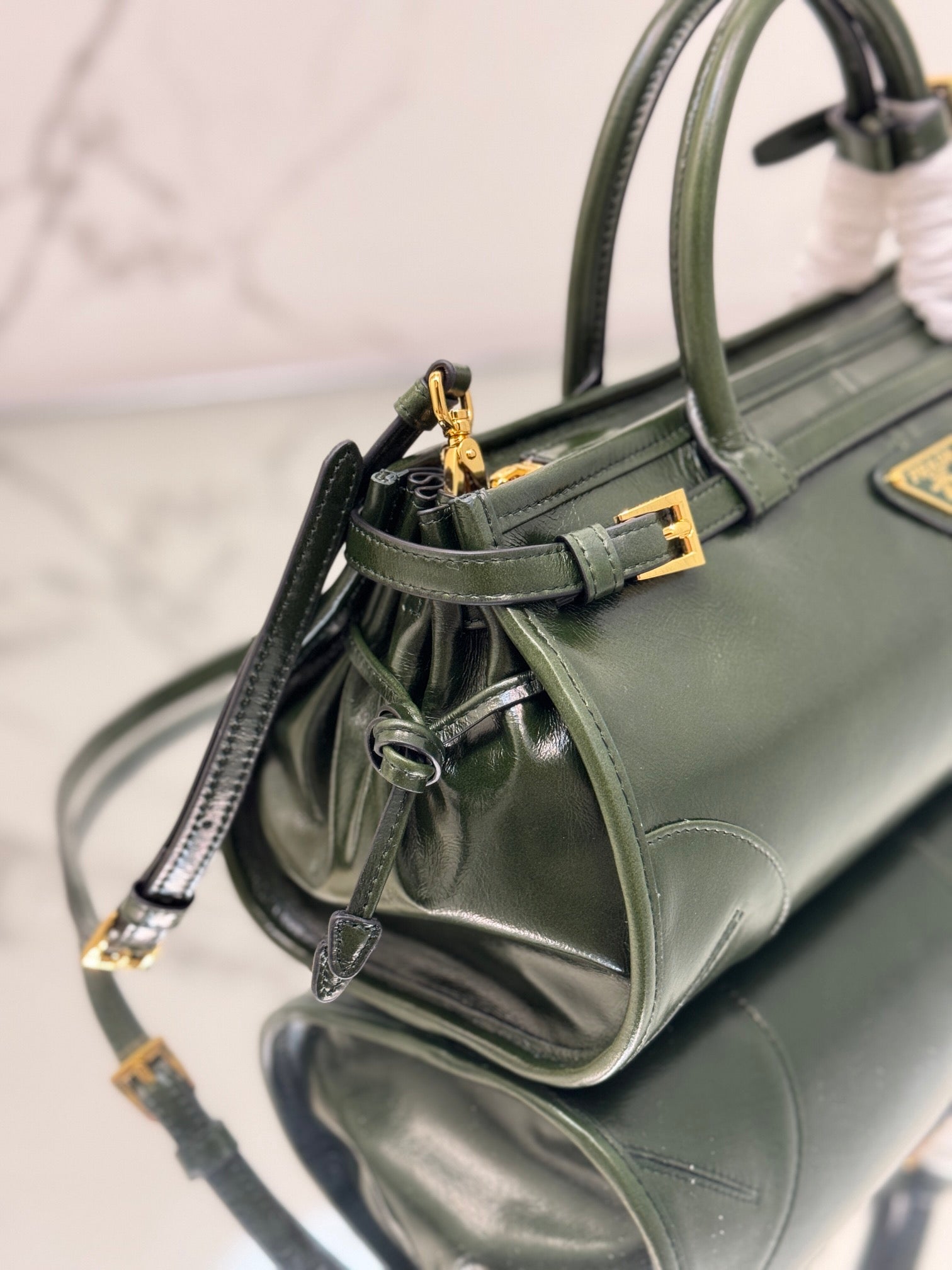 Prada 1BA426 Medium leather handbag Dark Green