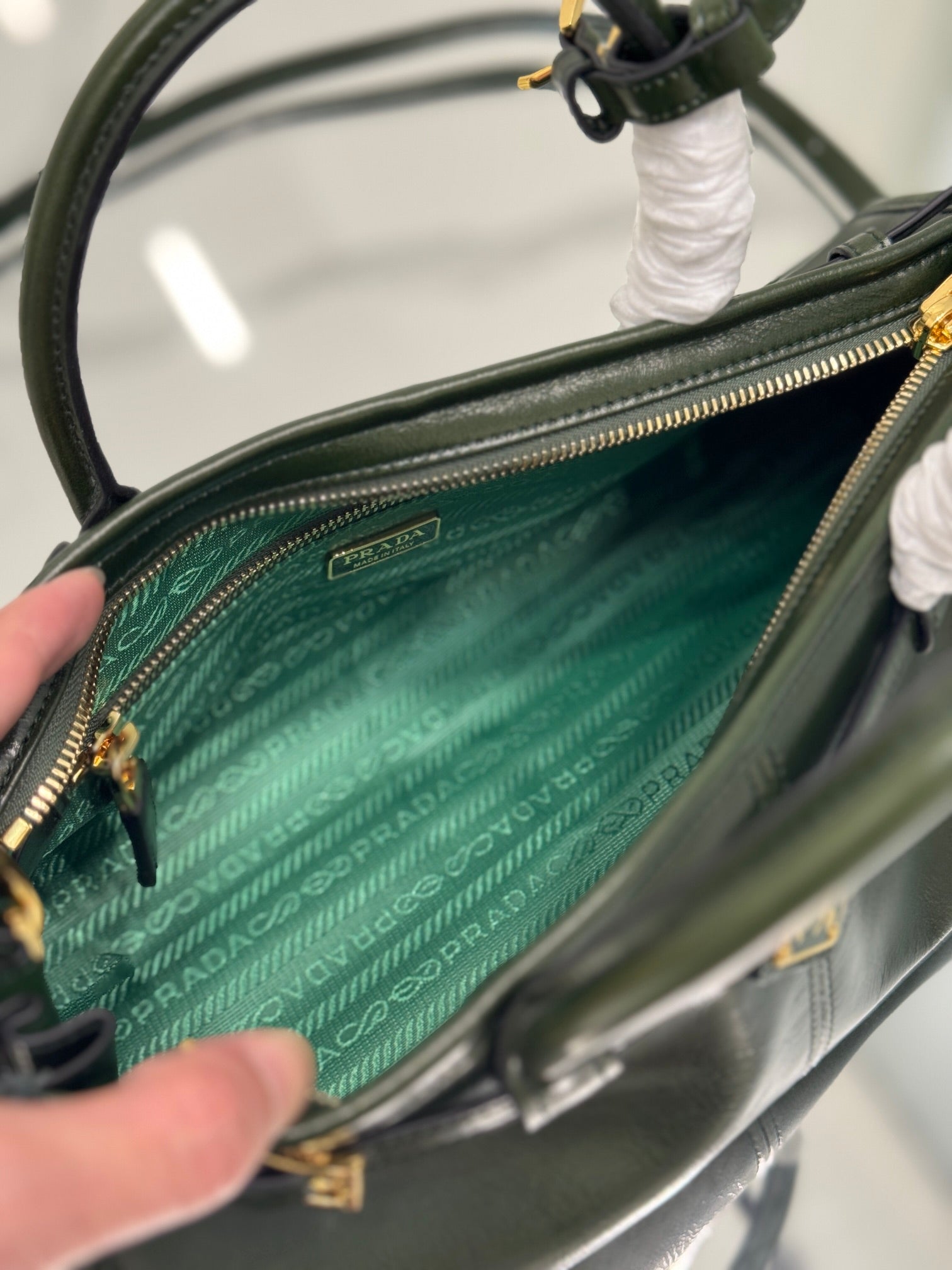 Prada 1BA426 Medium leather handbag Dark Green