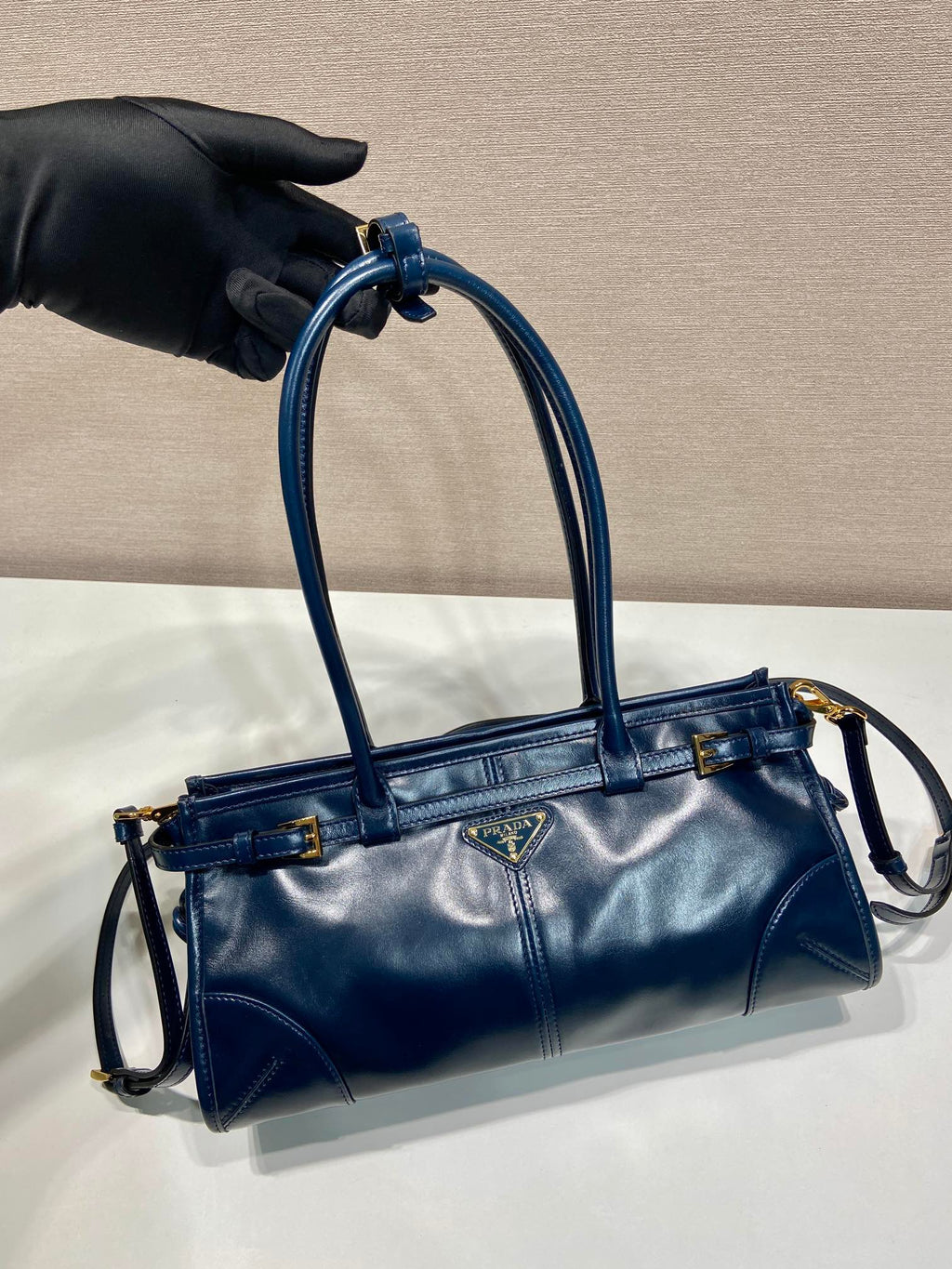 Prada 1BA426 Medium leather handbag Navy Blue