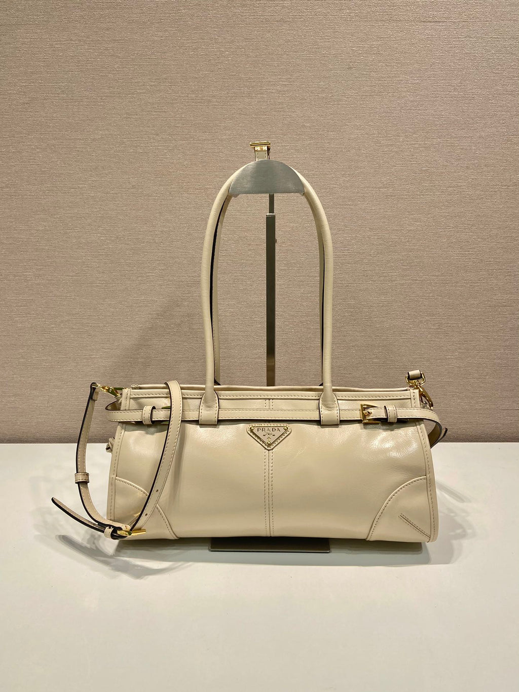 Prada 1BA426 Medium leather handbag Travertine