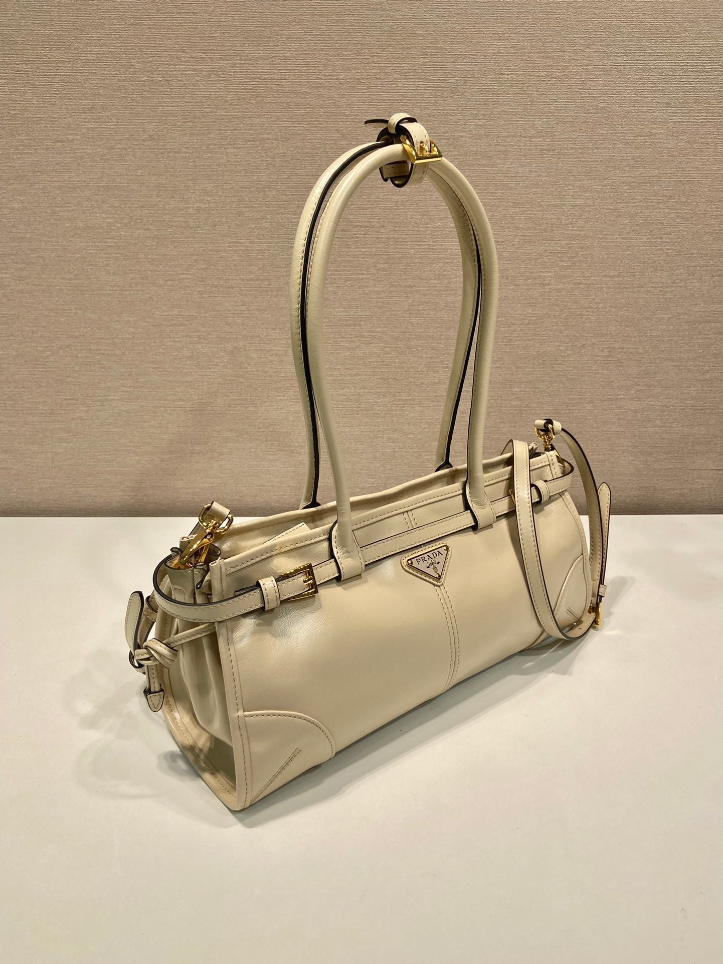 Prada 1BA426 Medium leather handbag Travertine