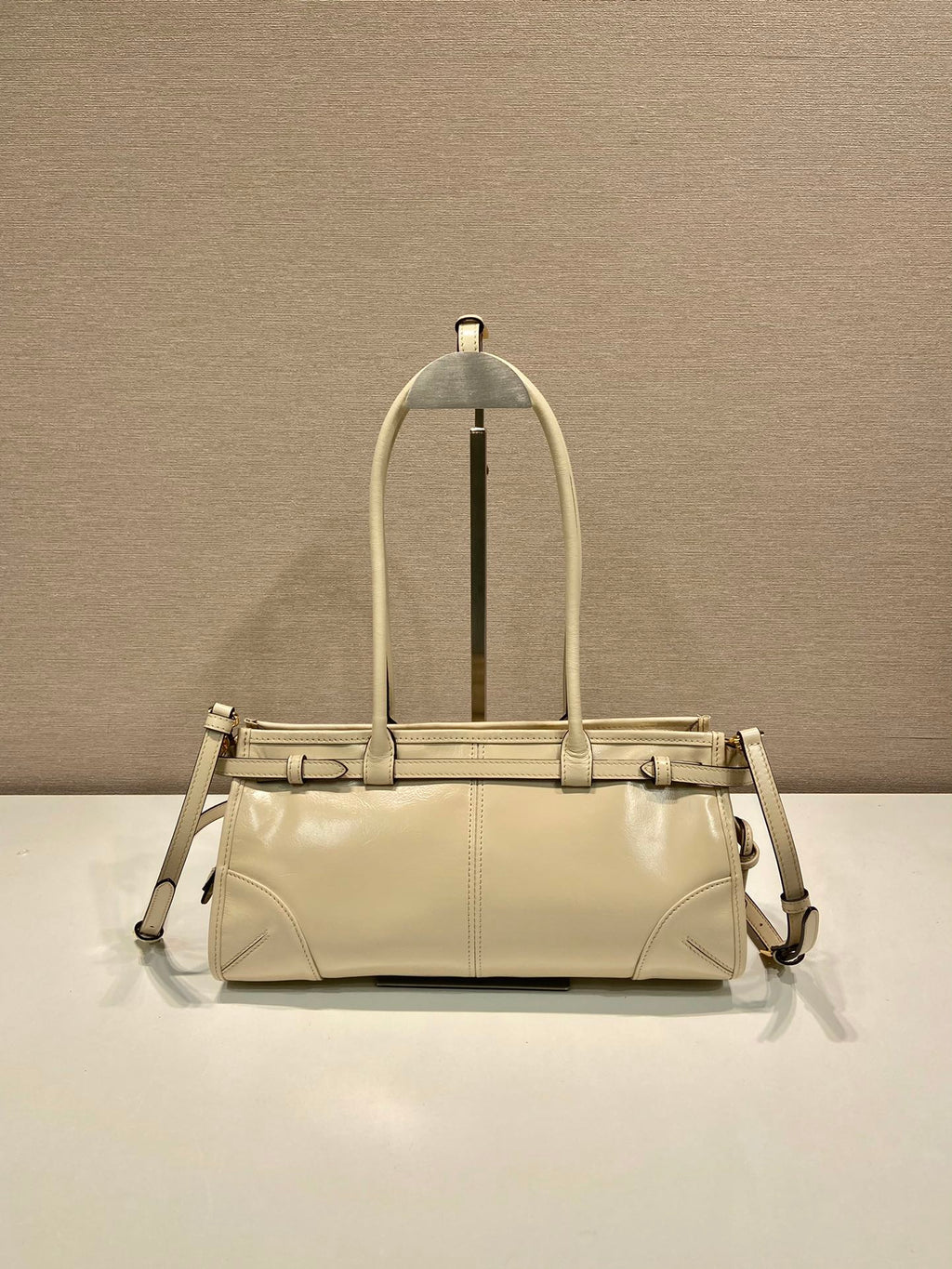 Prada 1BA426 Medium leather handbag Travertine