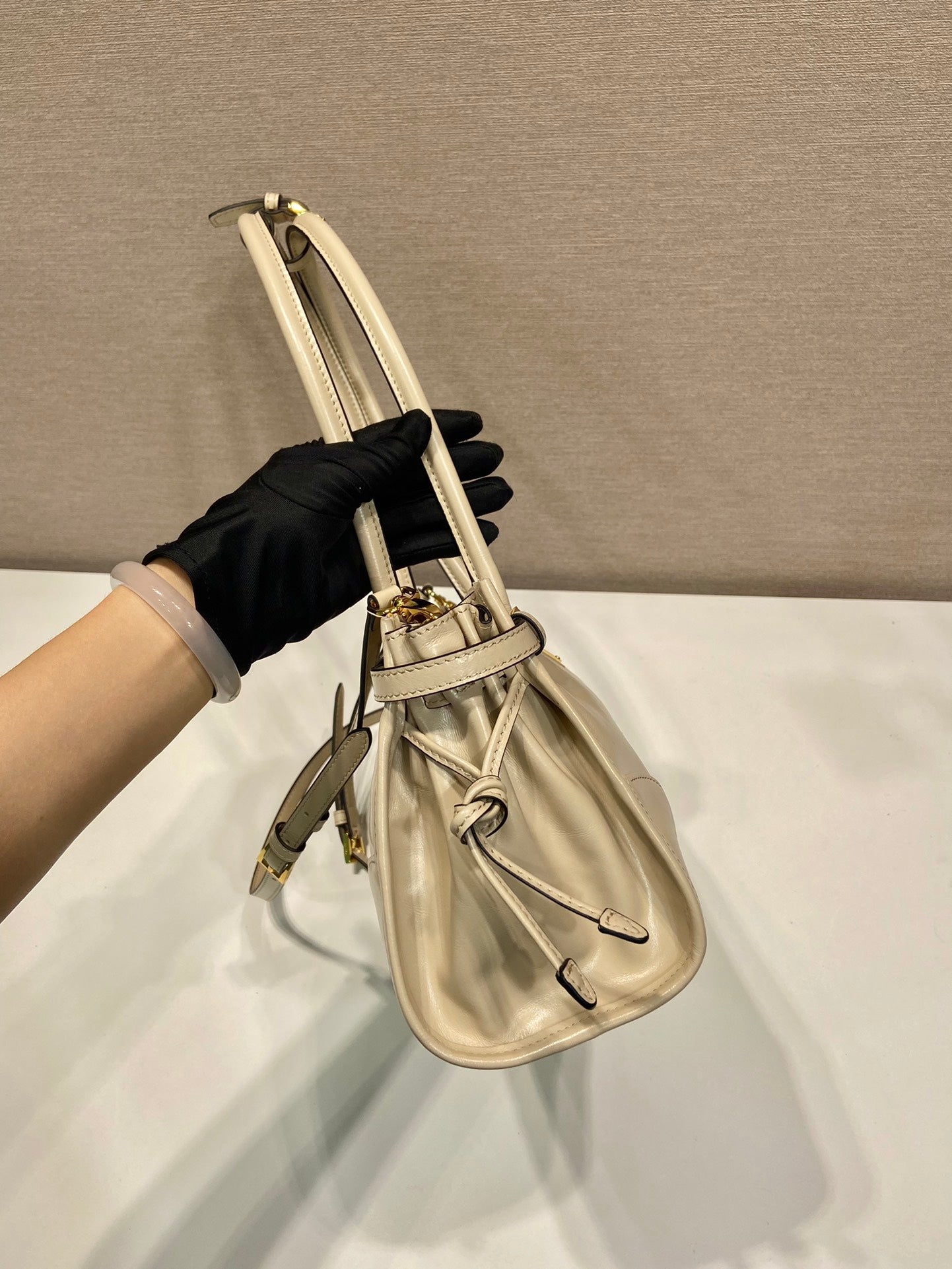 Prada 1BA426 Medium leather handbag Travertine - Default Title - View 5