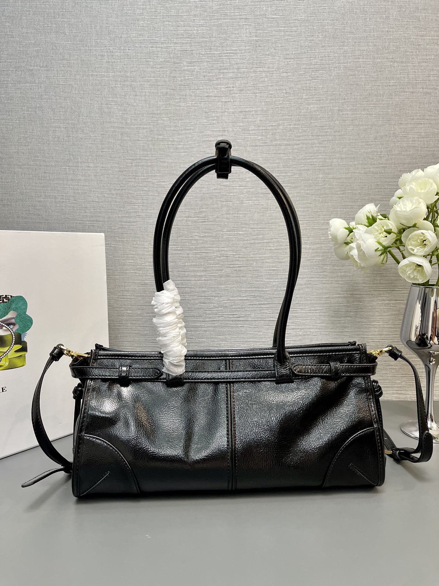 Prada 1BA426 Medium naplak patent leather handbag Black