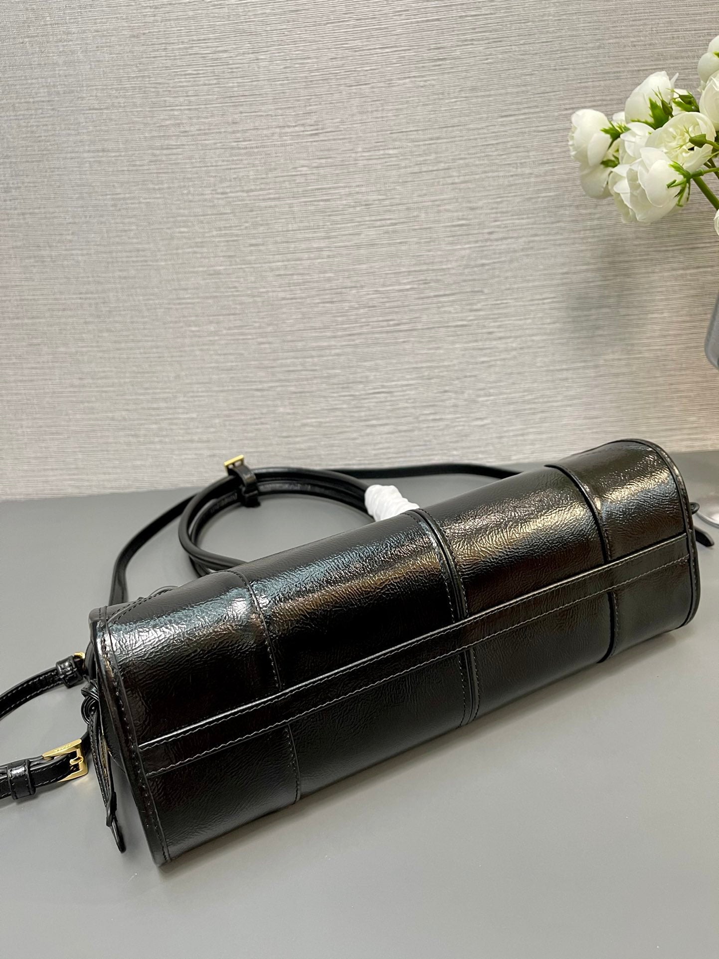 Prada 1BA426 Medium naplak patent leather handbag Black