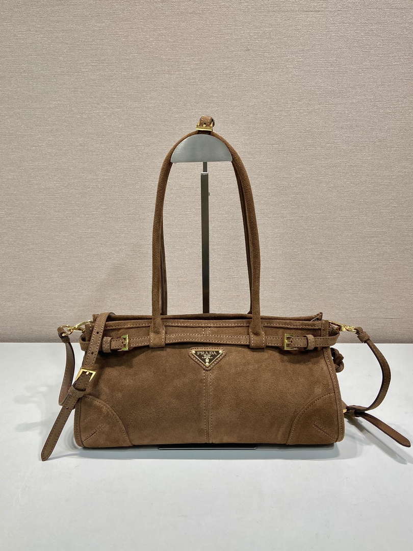 Prada 1BA426 Medium suede handbag Brown