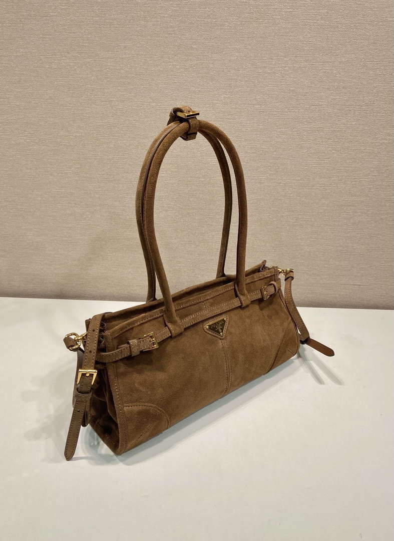 Prada 1BA426 Medium suede handbag Brown