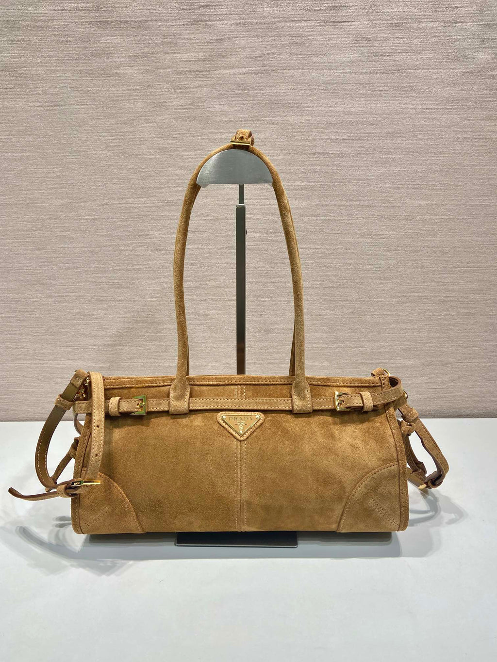 Prada 1BA426 Medium suede handbag Cinnamon