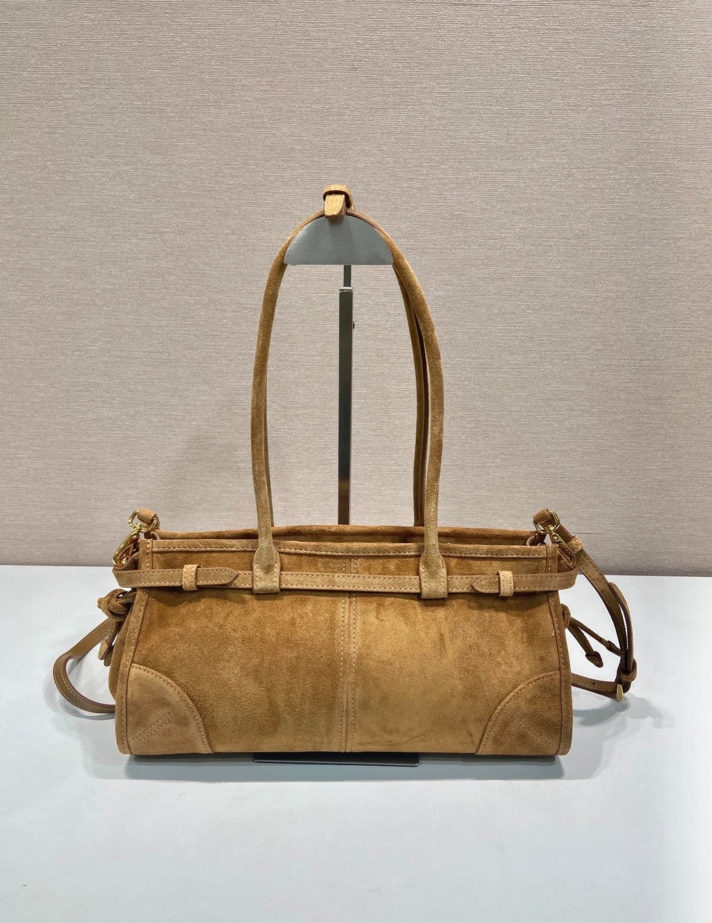 Prada 1BA426 Medium suede handbag Cinnamon