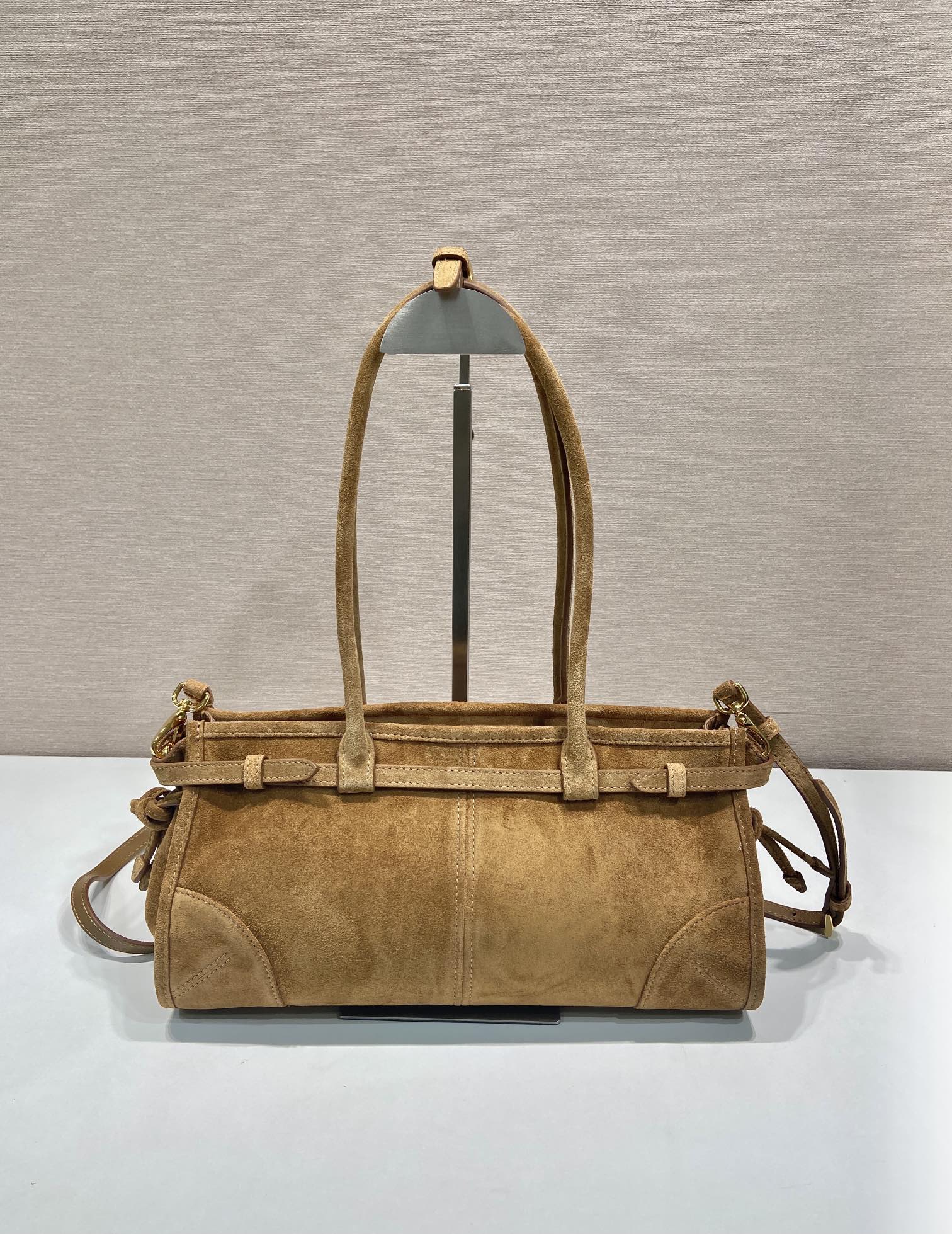 Prada 1BA426 Medium suede handbag Cinnamon