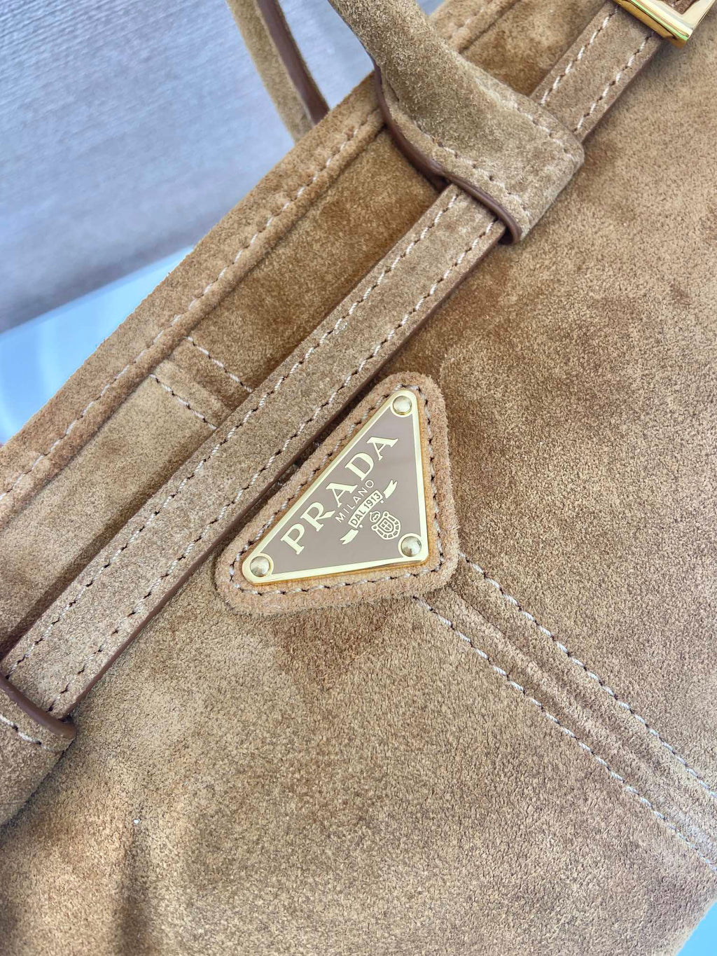 Prada 1BA426 Medium suede handbag Cinnamon