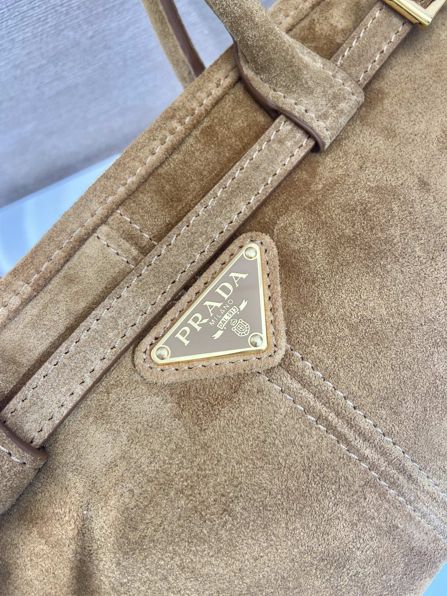 Prada 1BA426 Medium suede handbag Cinnamon