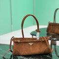 Prada 1BA426 Medium suede handbag Dark Brown - Default Title - View 1