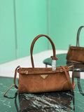 Prada 1BA426 Medium suede handbag Dark Brown