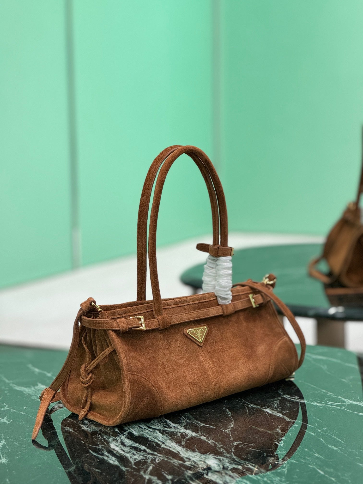 Prada 1BA426 Medium suede handbag Dark Brown