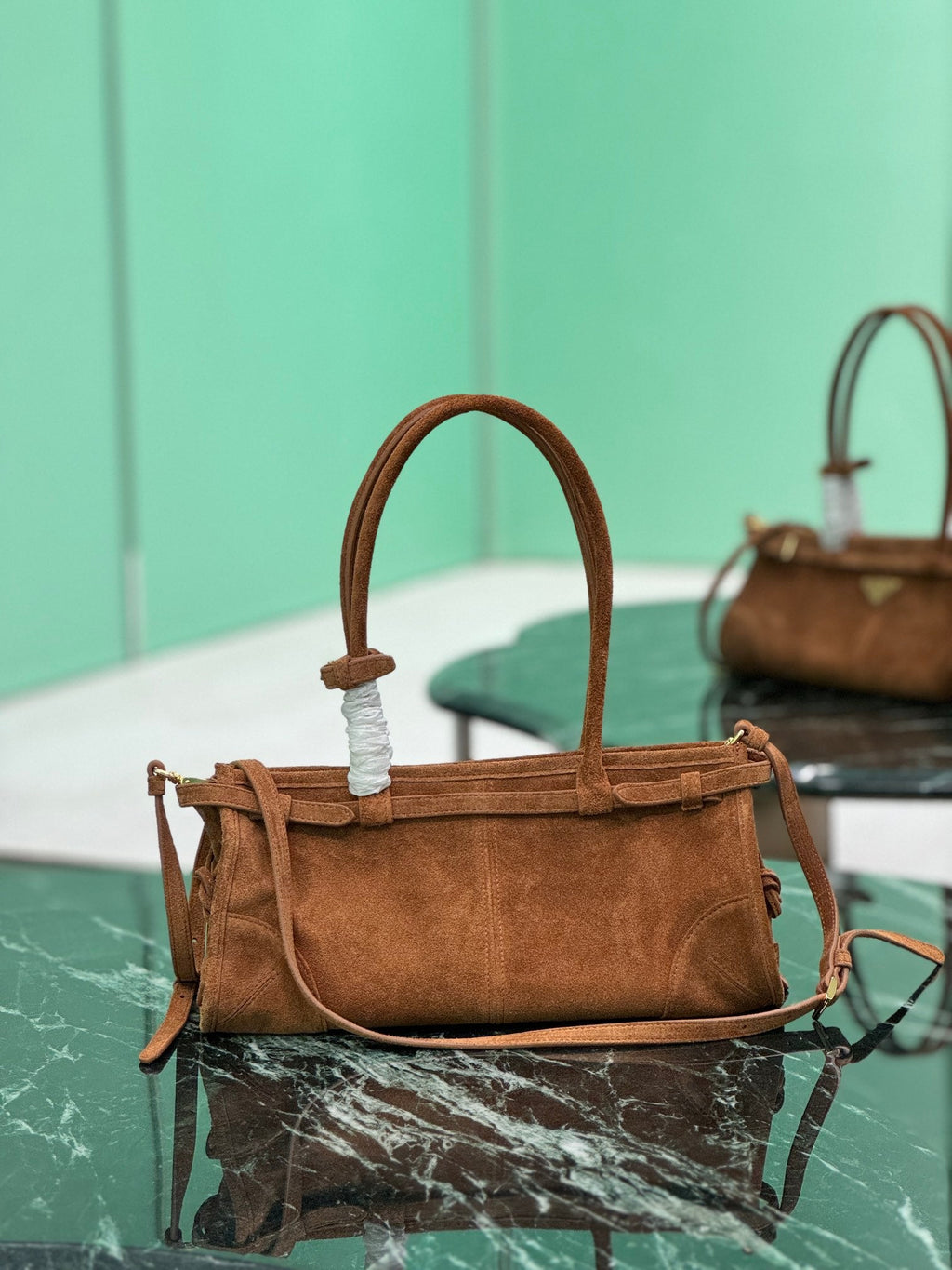 Prada 1BA426 Medium suede handbag Dark Brown