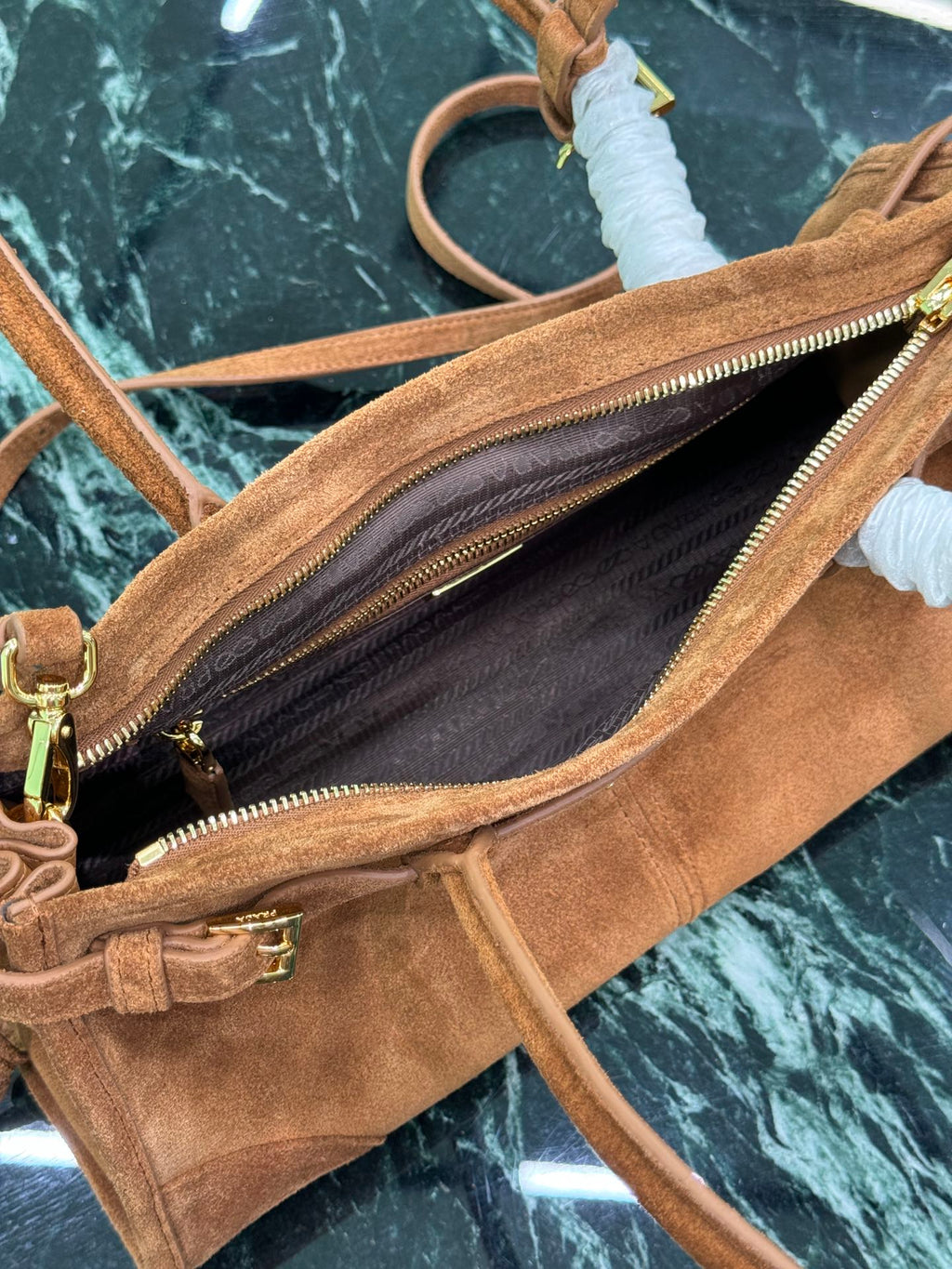 Prada 1BA426 Medium suede handbag Dark Brown