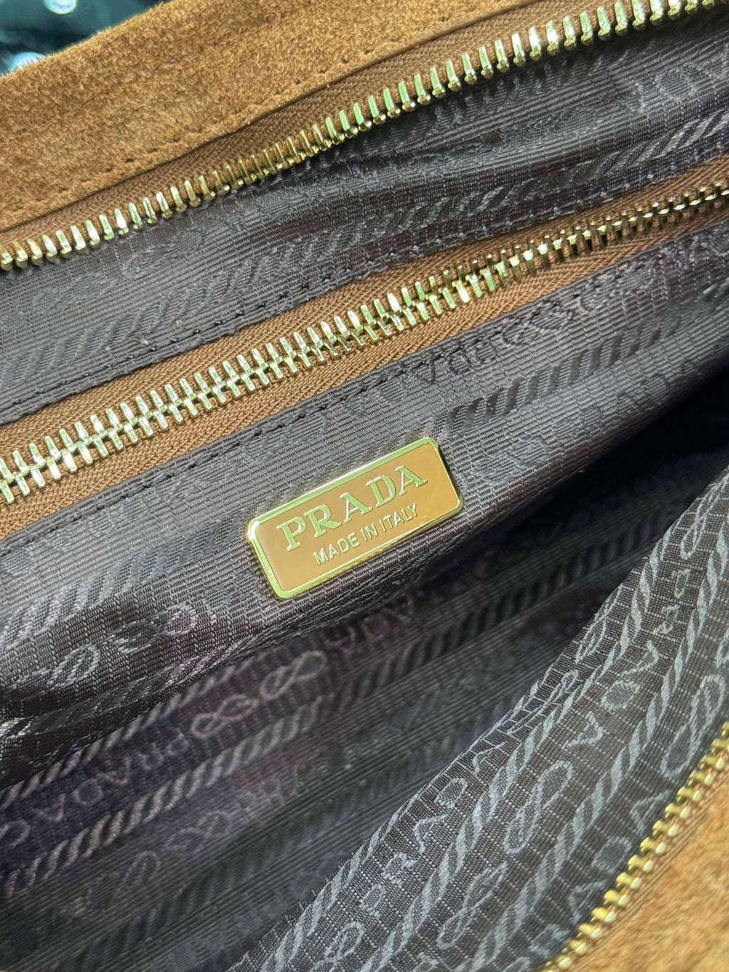 Prada 1BA426 Medium suede handbag Dark Brown