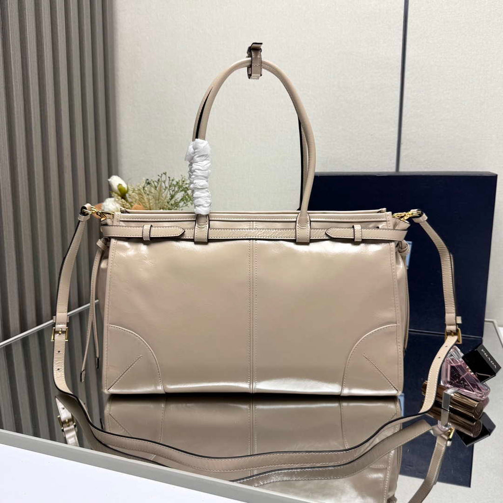 Prada 1BA433 Large Leather Handbag Apricot