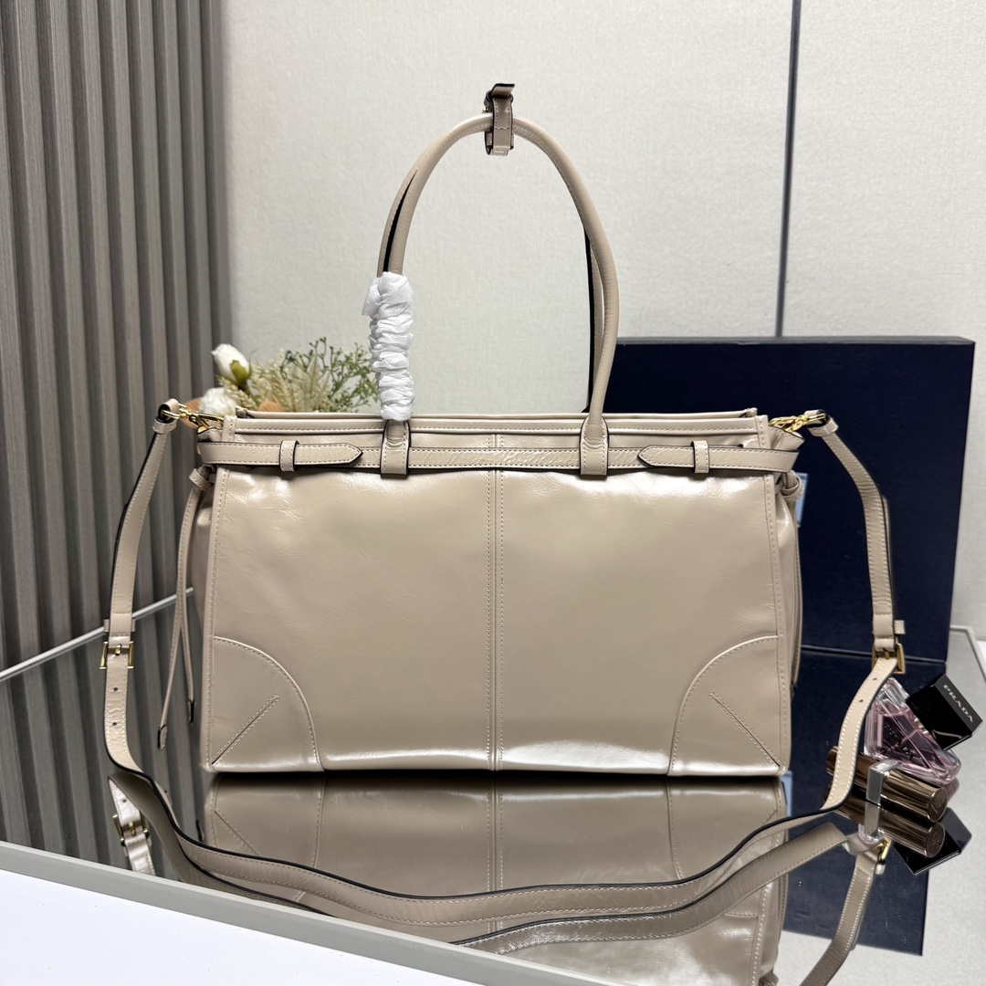 Prada 1BA433 Large Leather Handbag Apricot