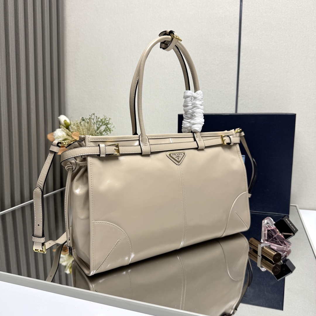 Prada 1BA433 Large Leather Handbag Apricot